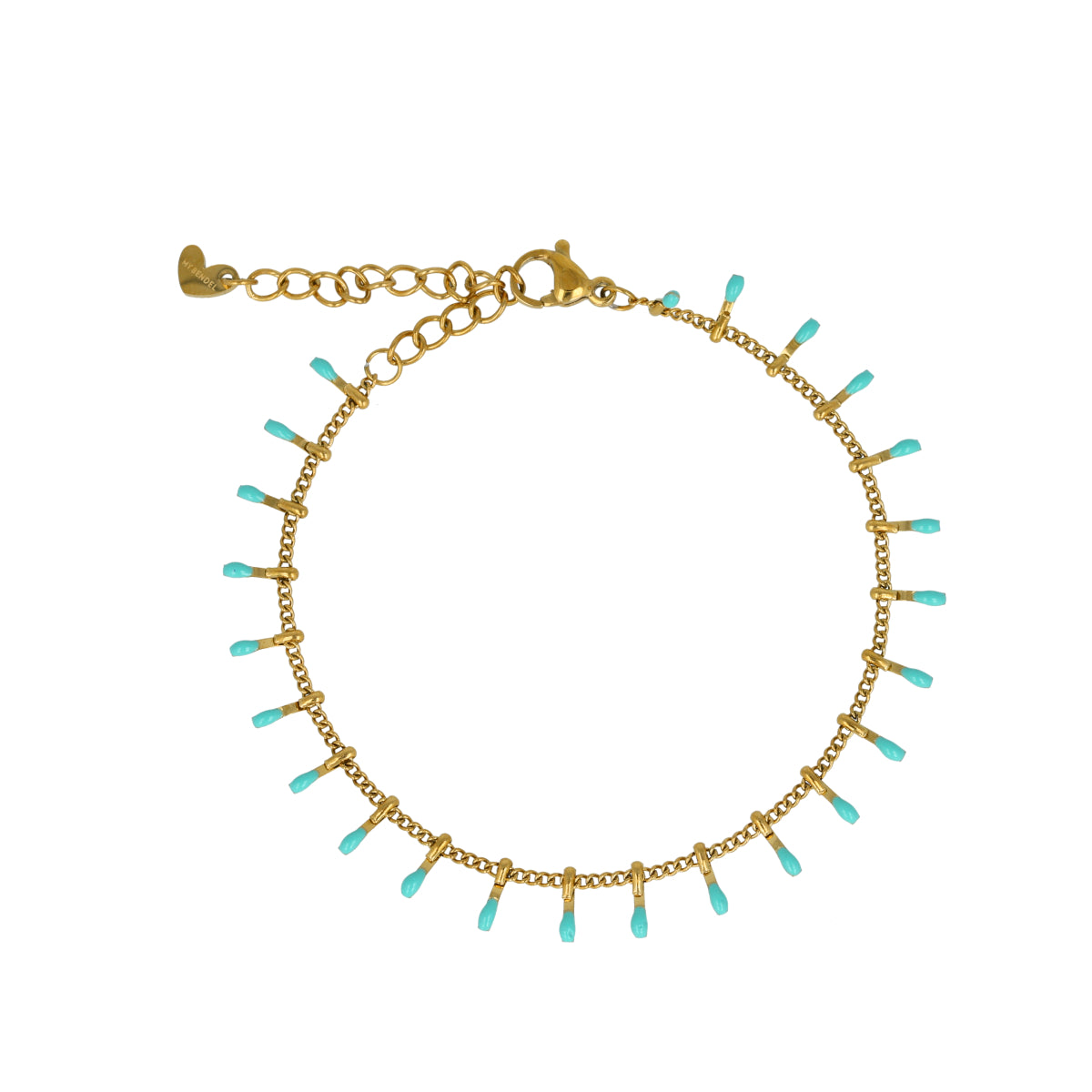 Fijne Bedelarmband met Speelse Staafjes - Goudkleurig & Turquoise