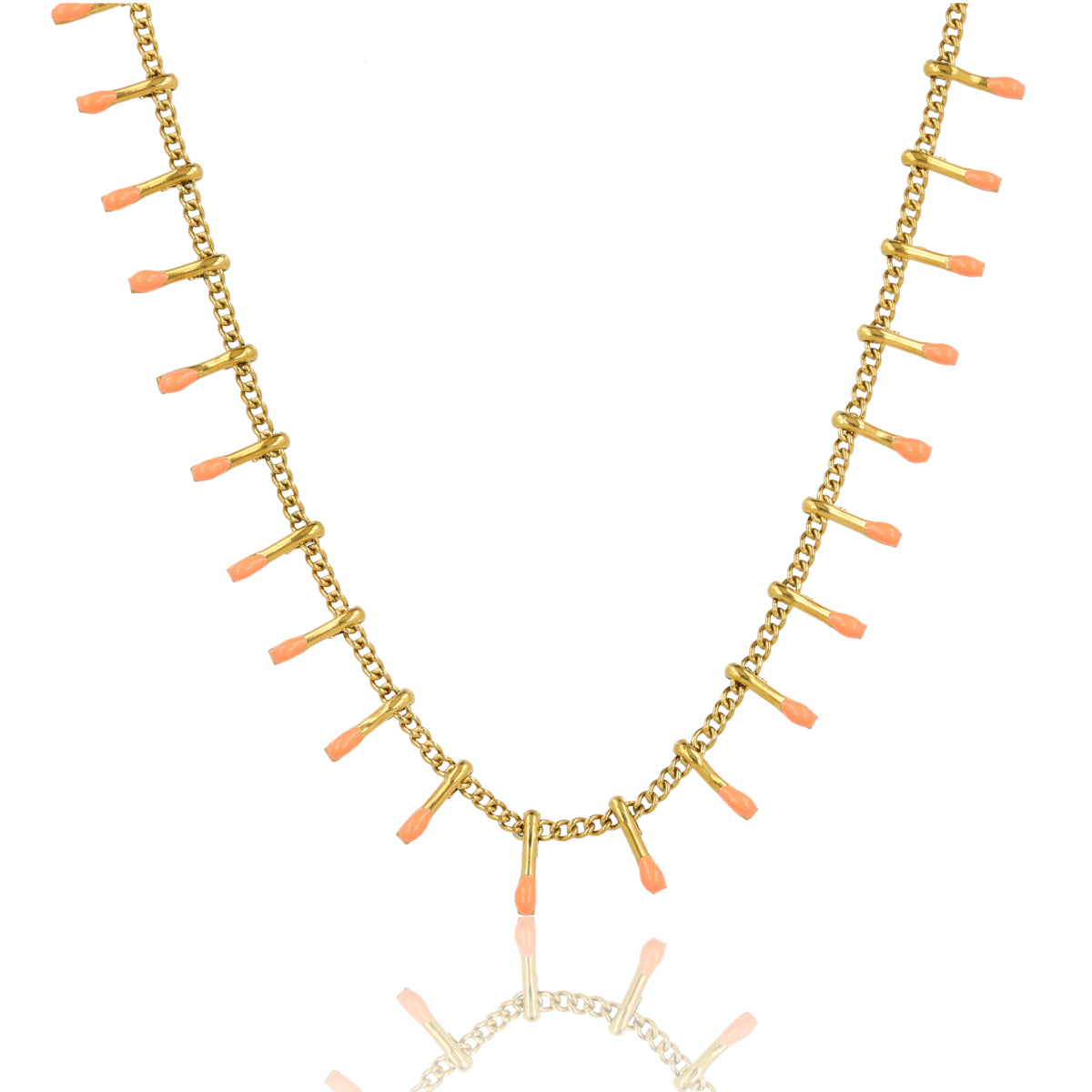 Feine Halskette mit verspielten Stäbchen - Goldfarben & Orange