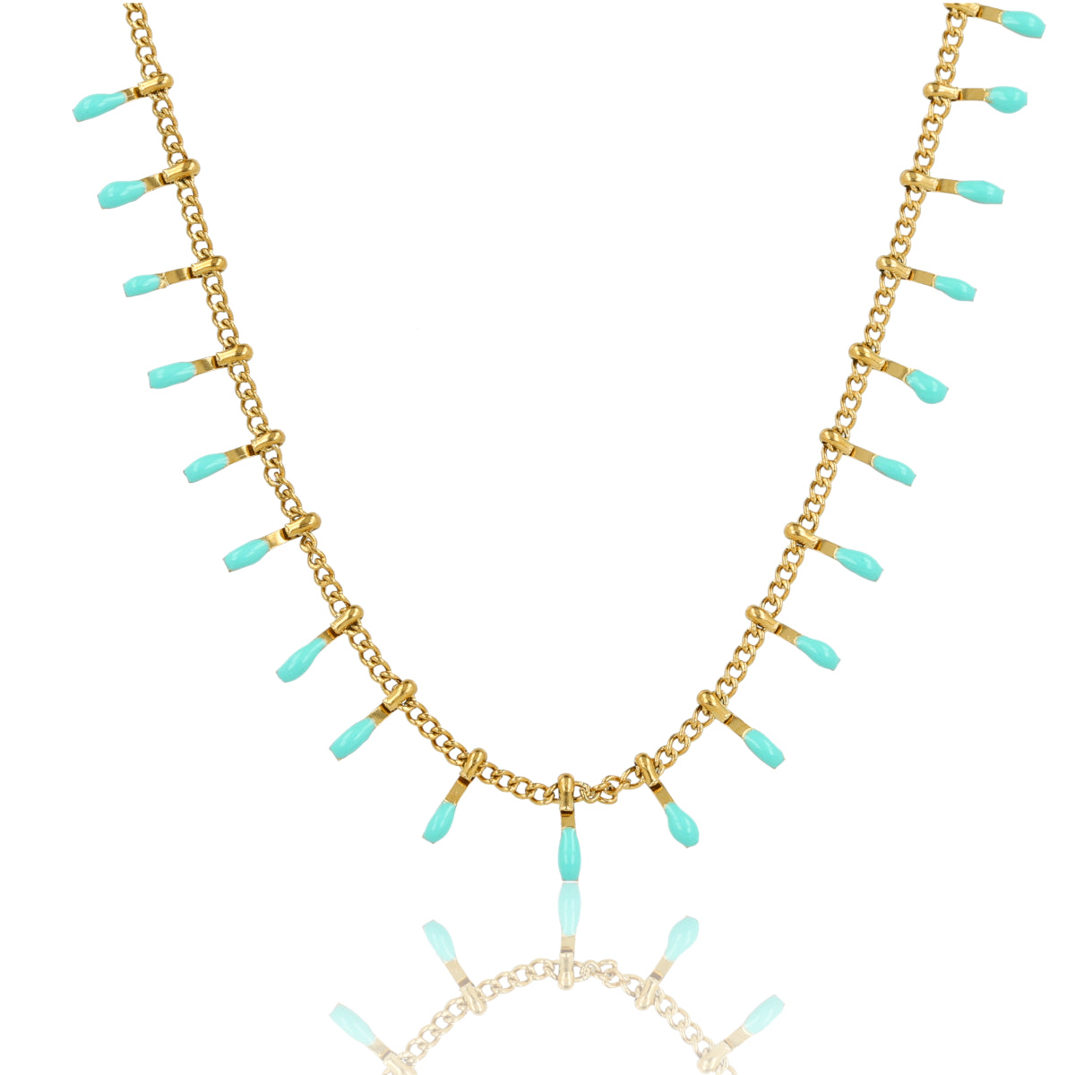 Fijne Ketting met Speelse Staafjes - Goudkleurig & Turquoise