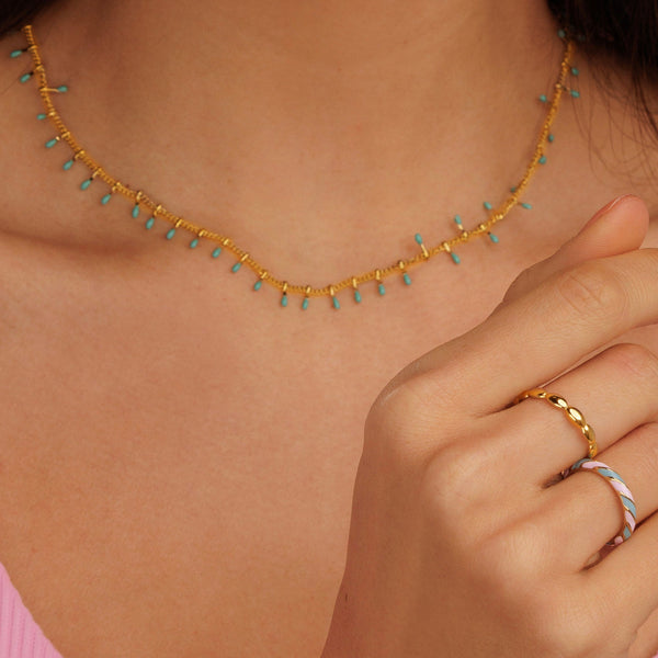 Delicate Charm Bracelet with Playful Rods - Gold-Colored & Turquoise