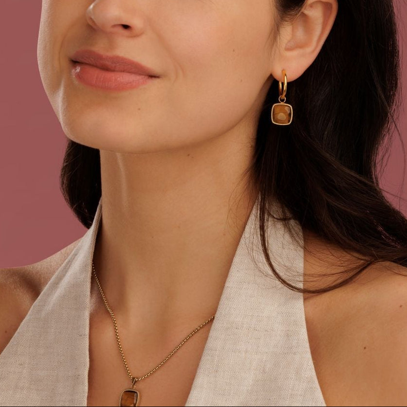 Earrings with Tiger Eye pendant