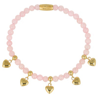 Bracelet with Heart Charms • Rose Quartz