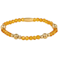 Elastische Kralenarmband met Amber en Gouden Kralen - Goudkleurig & Oranje