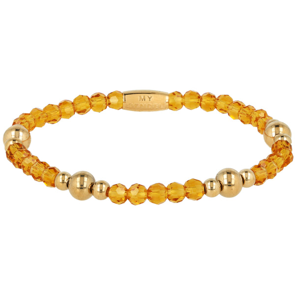 Elastische Kralenarmband met Amber en Gouden Kralen - Goudkleurig & Oranje