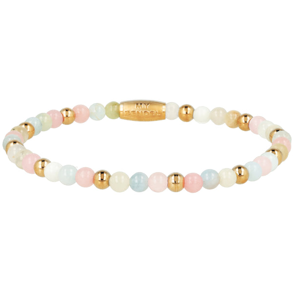 Elastic Beaded Bracelet with Various Precious Stones - Rose Quartz, Morganite & Moonstone
