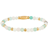 Elastisches Perlenarmband mit verschiedenen Edelsteinen – Rosenquarz, Weißer Quarz und Fluorit