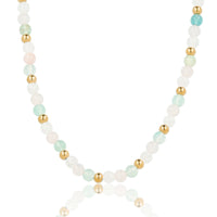 Perlenkette mit verschiedenen Edelsteinen – Rosenquarz, Weißer Quarz und Fluorit