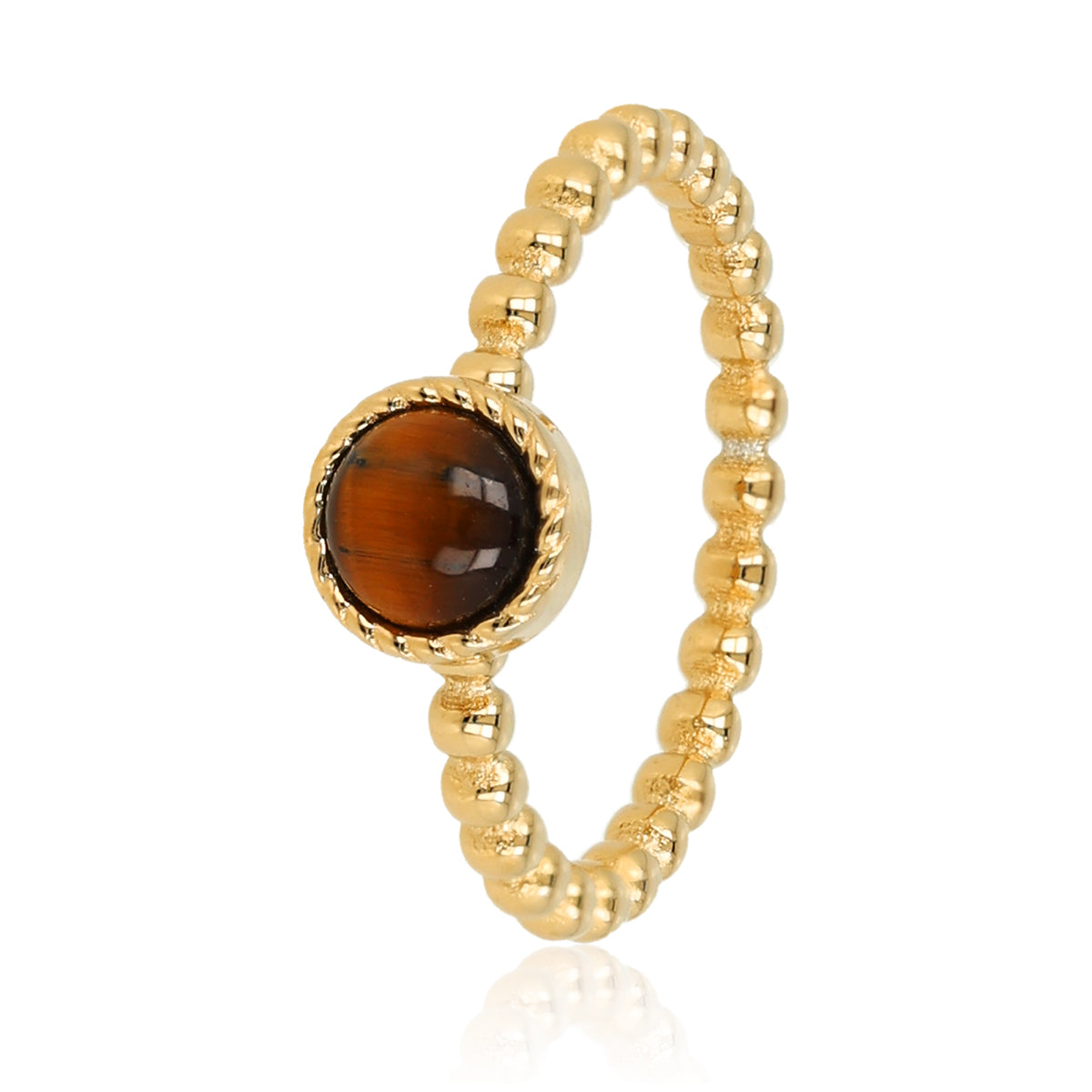 Beaded Ring with Round Gemstone • Tiger Eye