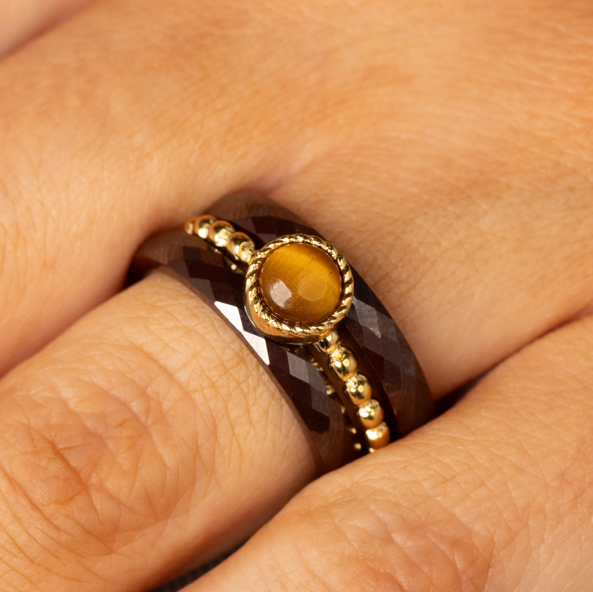 Ring Set Tiger Eye & Ceramic