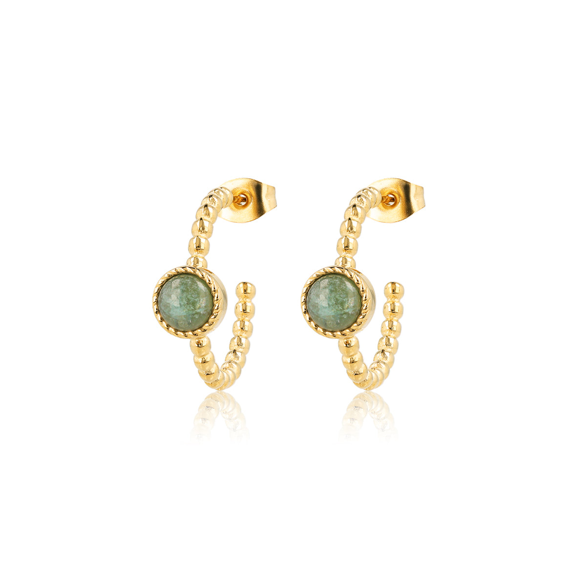Bolletjes Oorring met Ronde Edelsteen • Green Fluorite