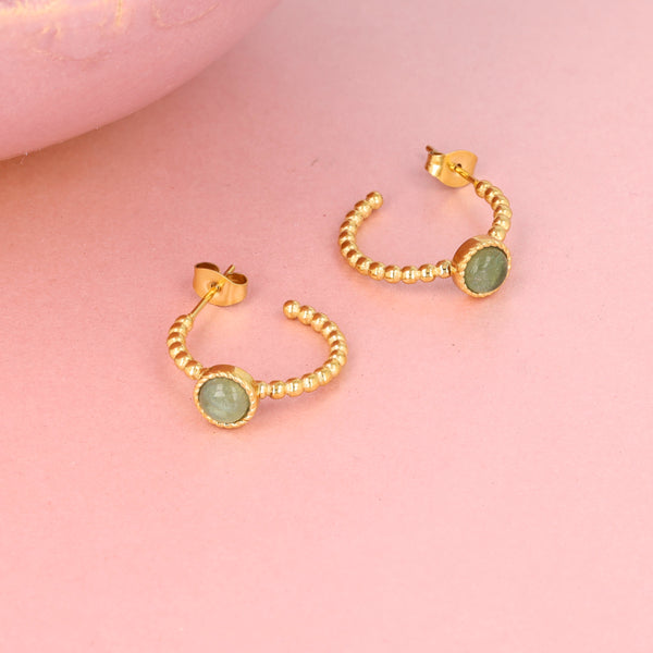 Bolletjes Oorring met Ronde Edelsteen • Green Fluorite