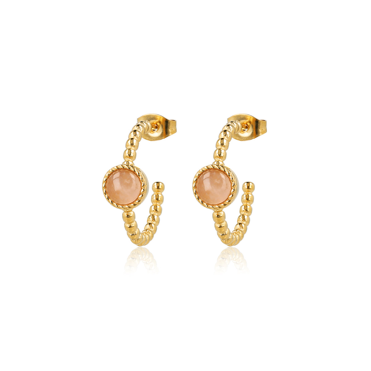 Bolletjes Oorring met Ronde Edelsteen • Rose Quartz