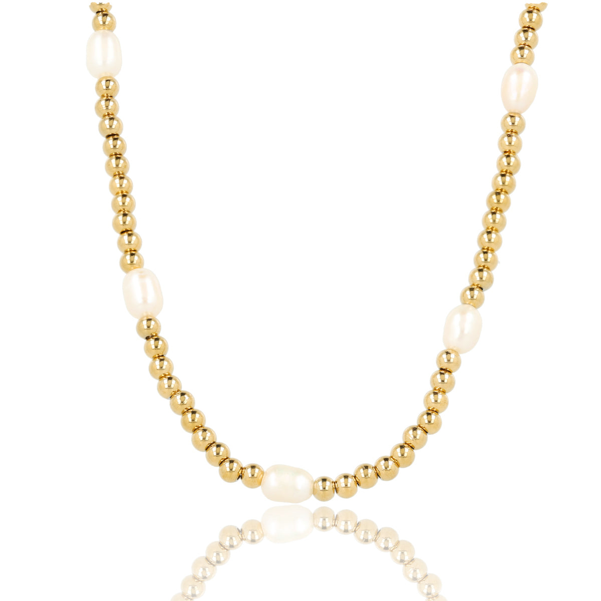 Golden Beaded Necklace with Genuine Freshwater Pearls