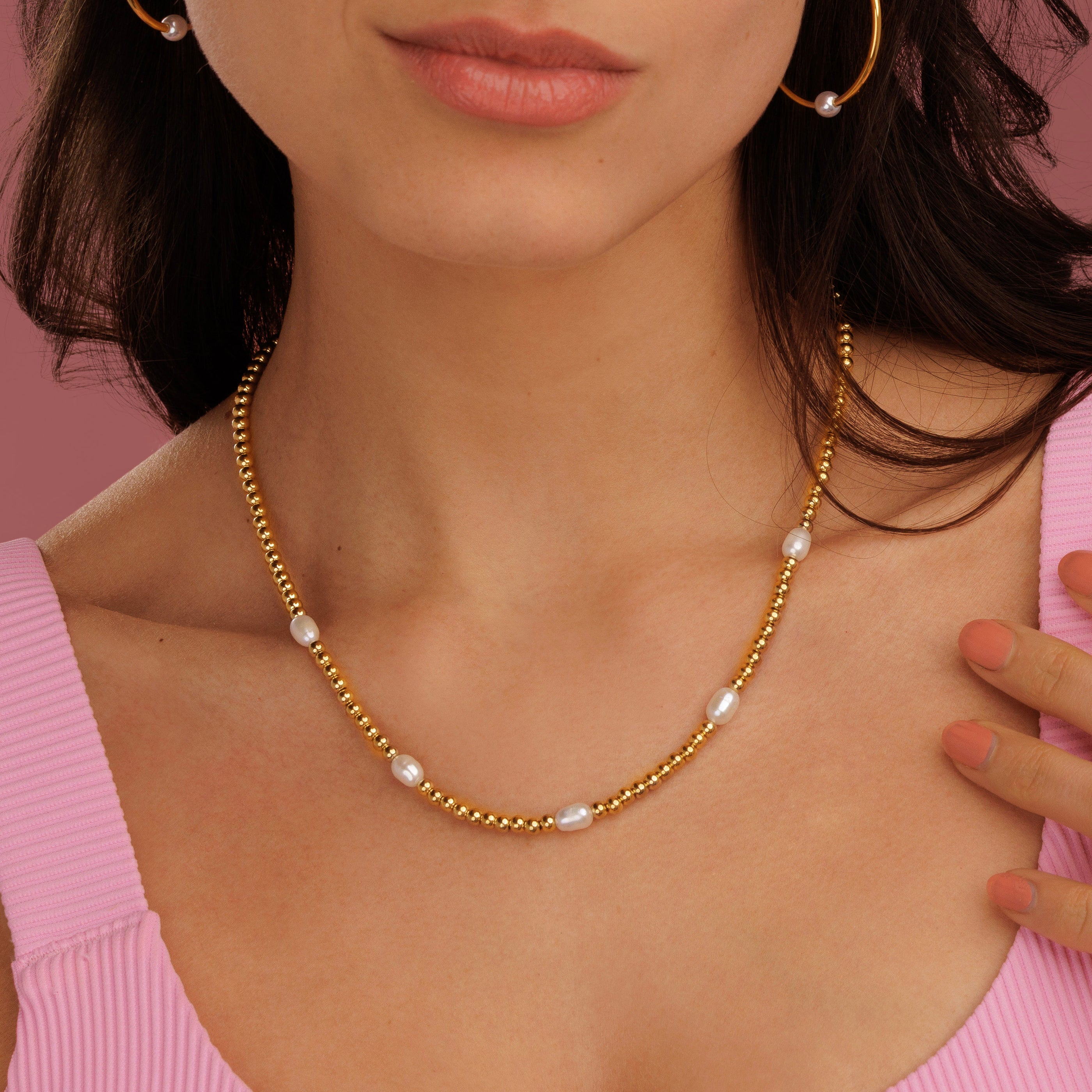 Gouden Kralenketting met Echte Zoetwater Parels