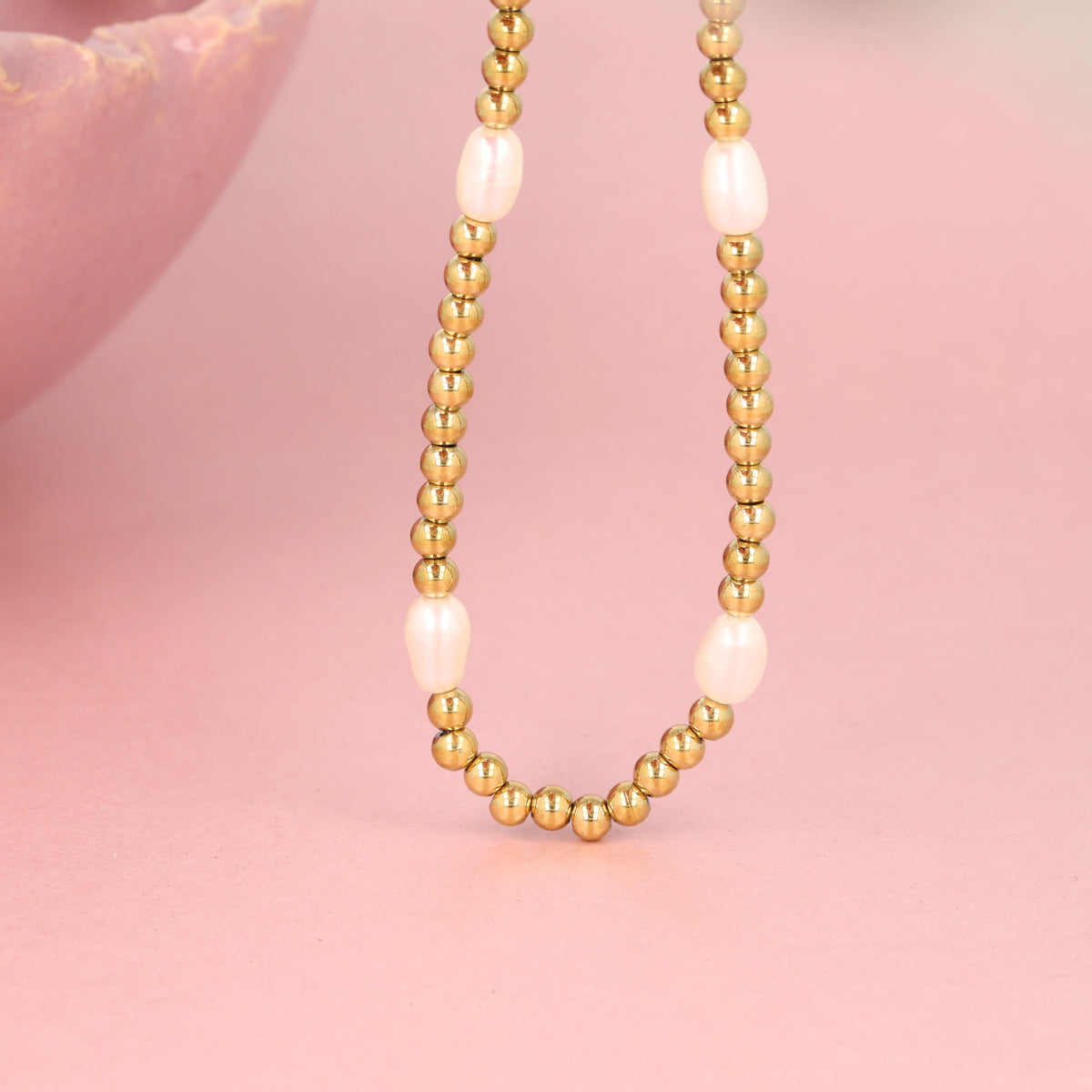 Gouden Kralenketting met Echte Zoetwater Parels