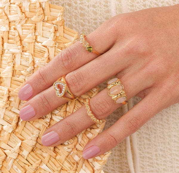 Hartjes Ring met Zirkonia Stenen - Goudkleurig & Champagne