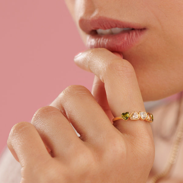 Hartjes Ring met Verschillende Kleuren Kristalglas - Goudkleurig