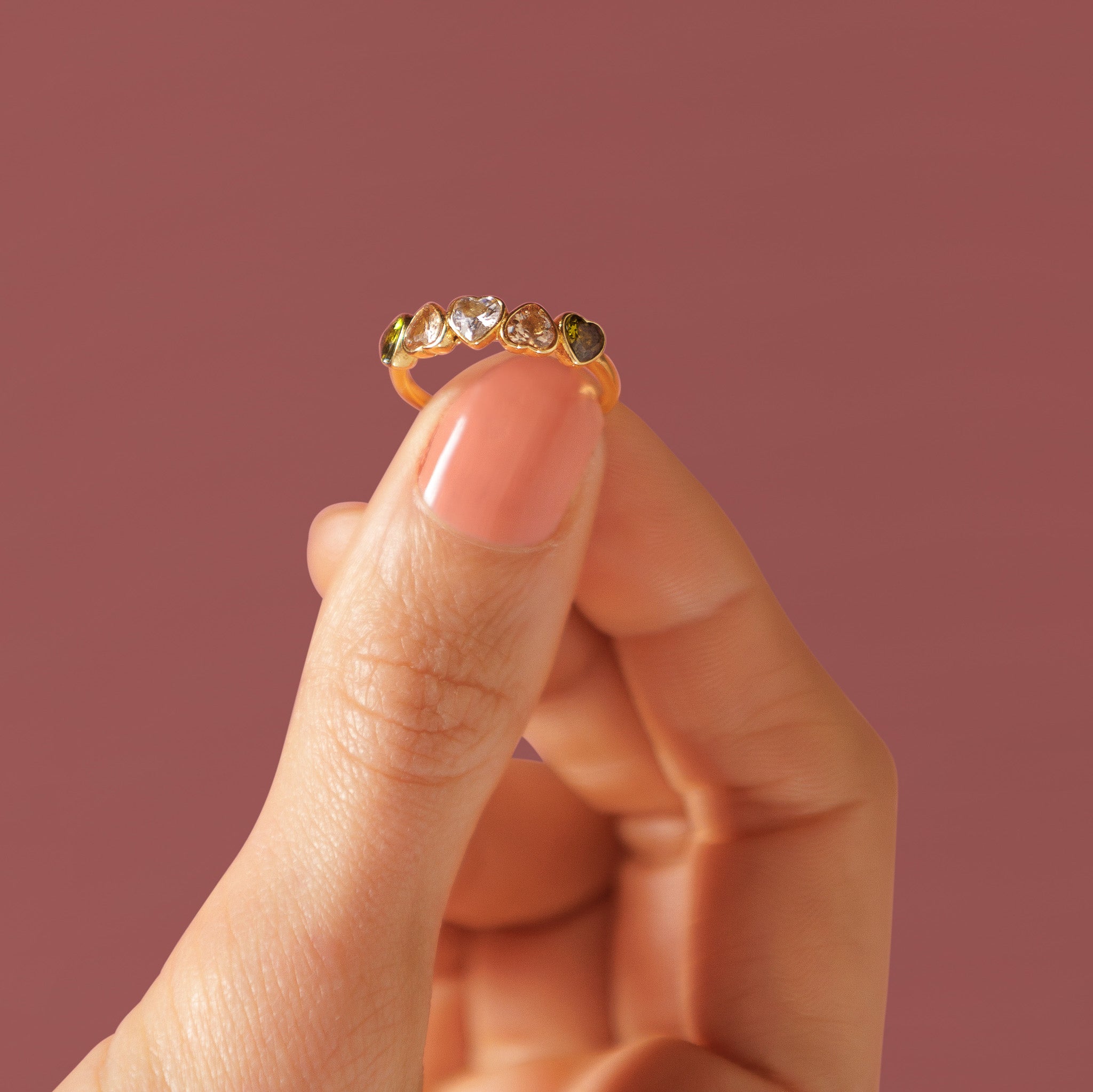 Hartjes Ring met Kleurrijke Kristalglazen