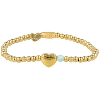 Goldenes Perlenarmband mit Herzchen und Edelstein - Grüner Fluorit