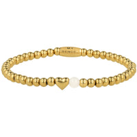 Golden Beaded Bracelet with Heart and Precious Stone - White Quartz