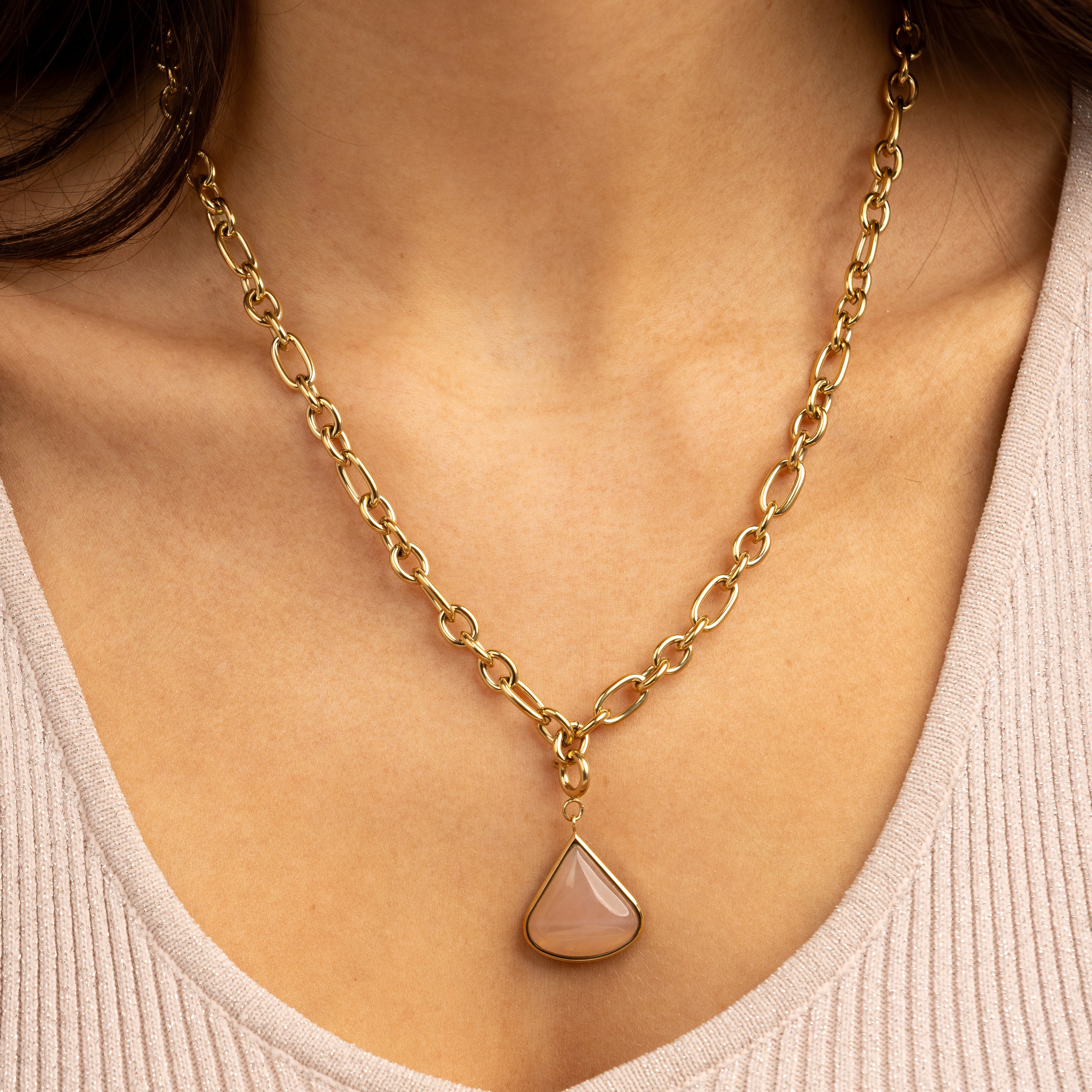 Gliederkette mit Rosenquarz-Anhänger