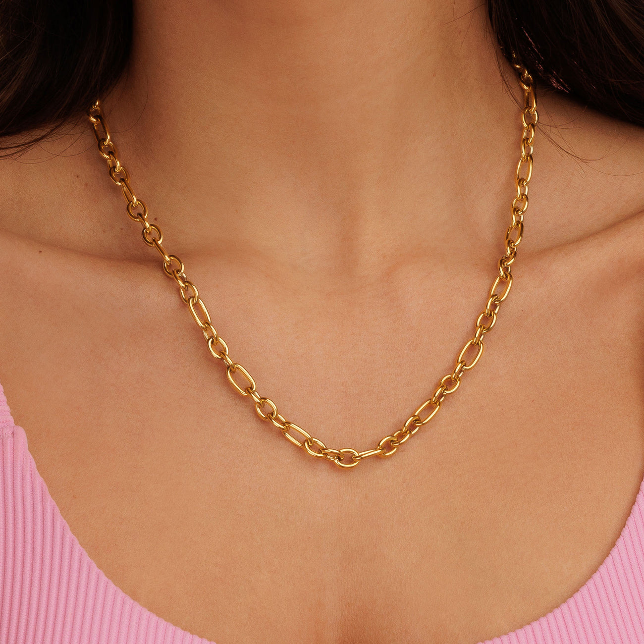 Gouden Damesketting met Ronde en Ovale Schakels - Stainless Steel