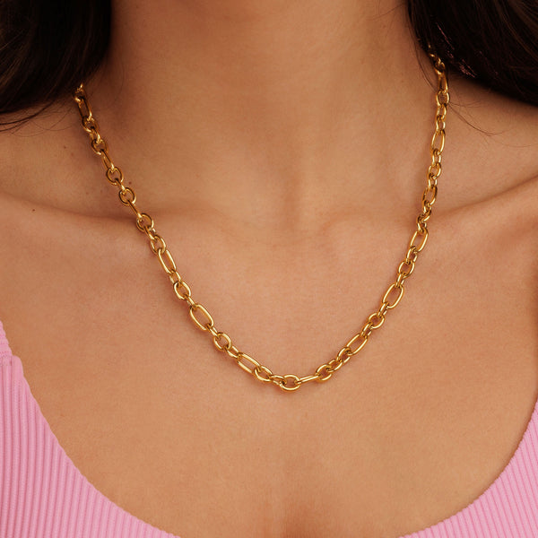 Gouden Damesketting met Ronde en Ovale Schakels - Stainless Steel