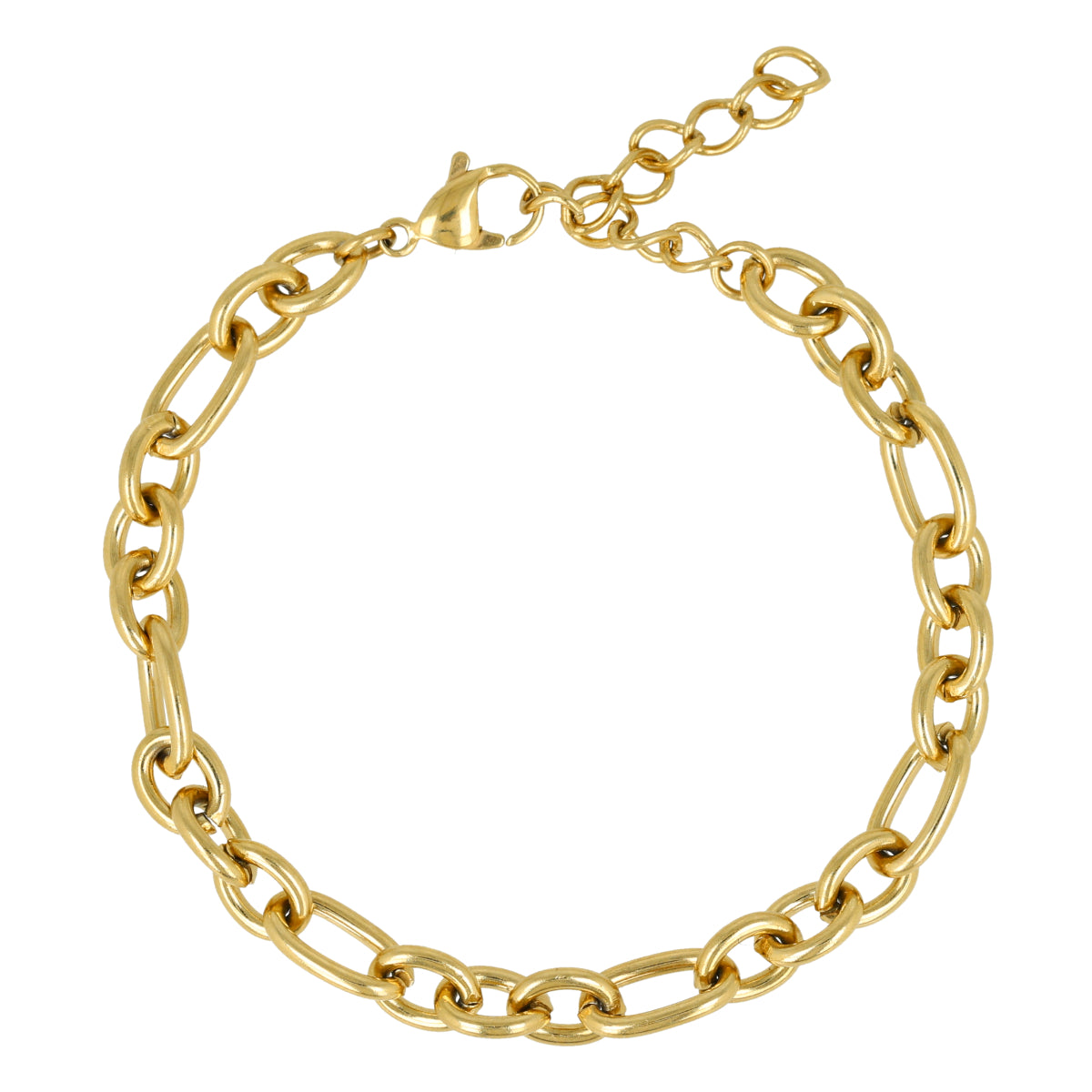 Golden Women's Bracelet with Round and Oval Links - Stainless Steel