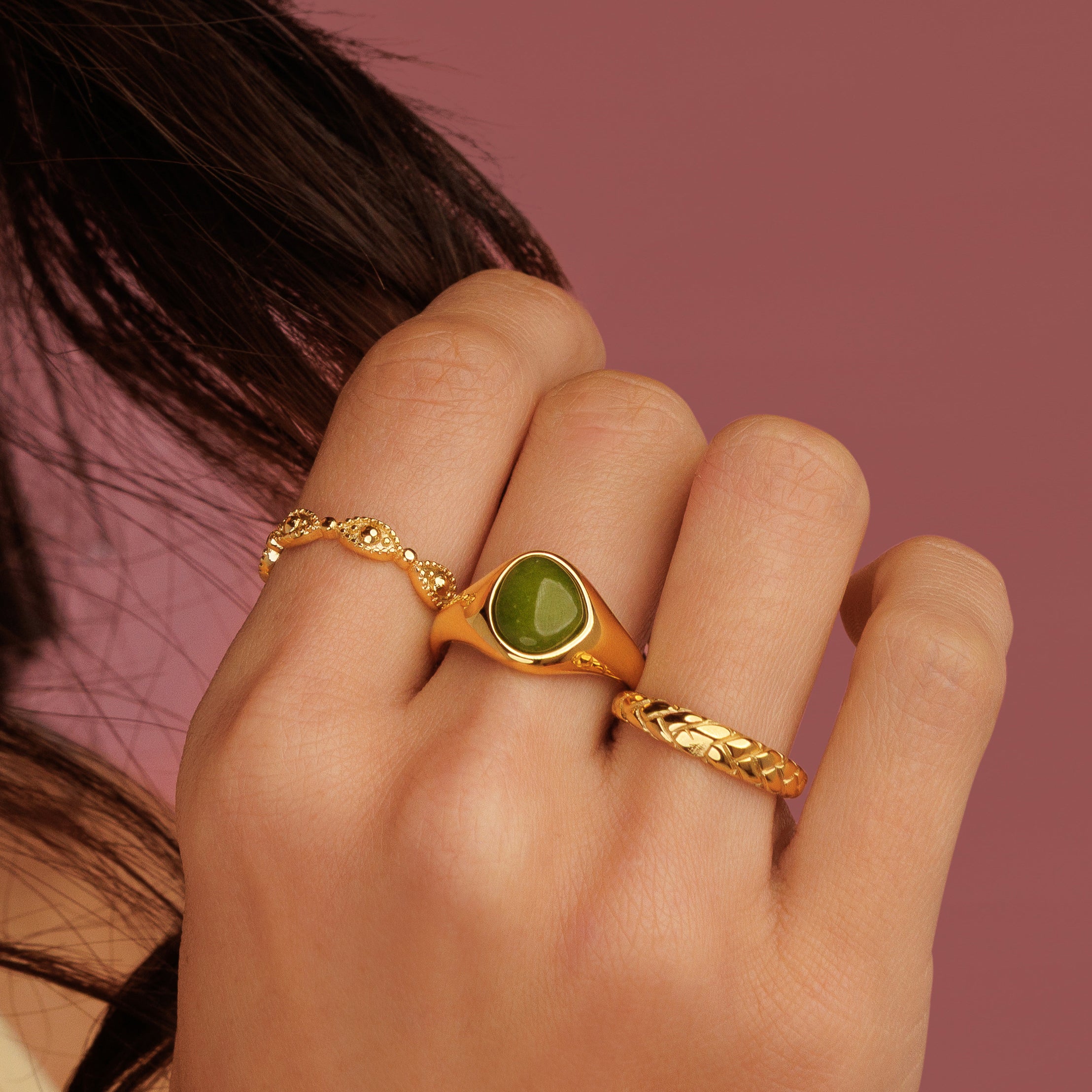 Braided gold ring - Wide stack ring - Refined pattern