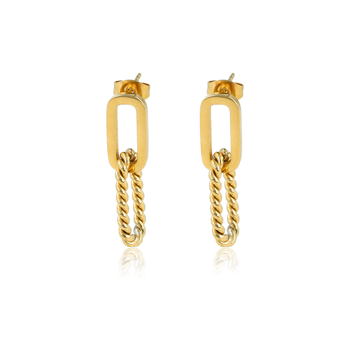 Gold Plated Earrings with Combined Links - Stainless Steel & Nickel-Free
