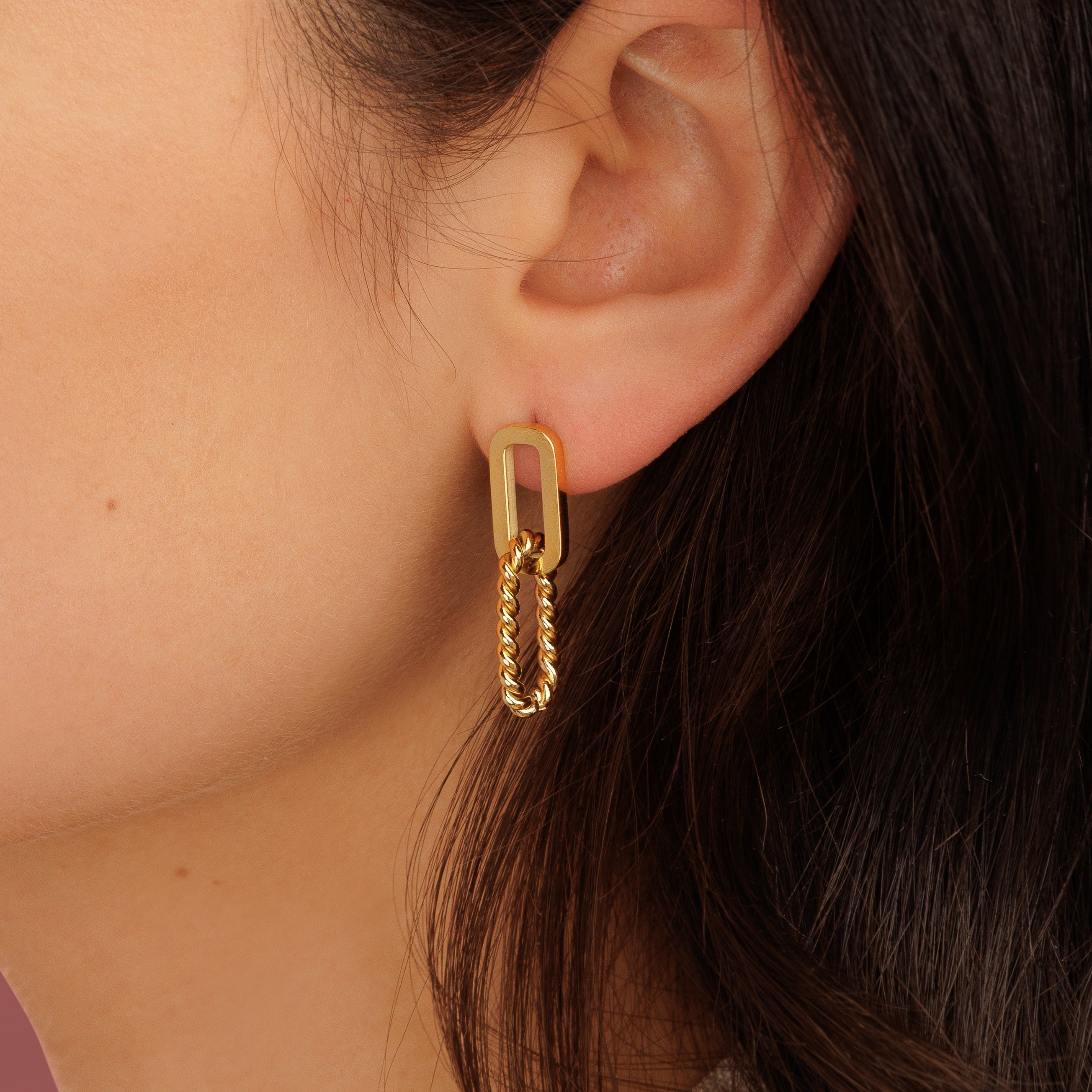 Gold Plated Earrings with Combined Links - Stainless Steel & Nickel-Free