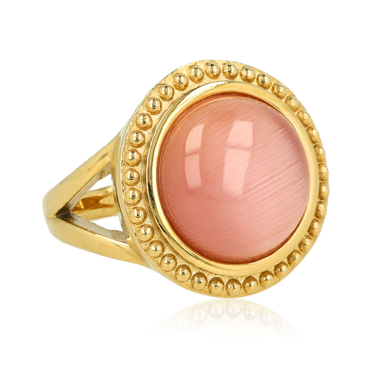 Vintage Ring met Ronde Edelsteen • Pink Moonstone