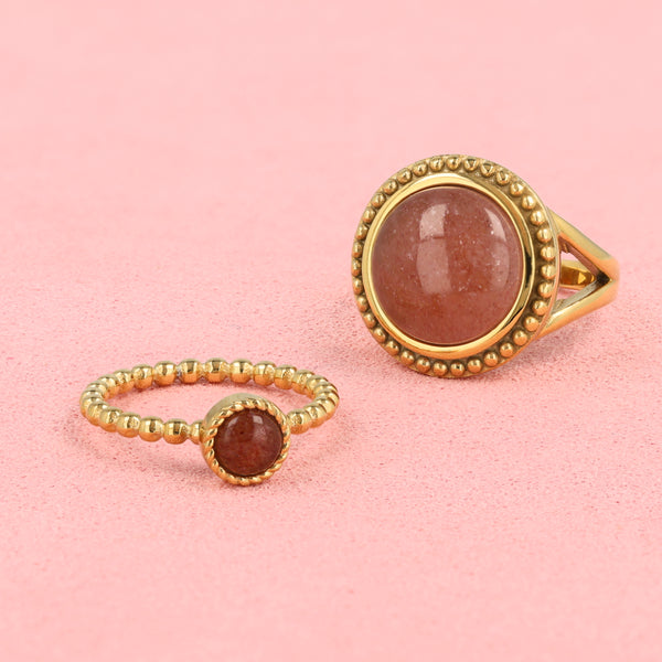 Beerenquarzring mit Kügelchen | Goldfarben & Rot