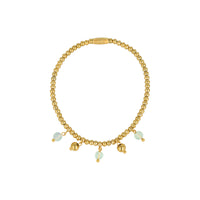 Elastic Beaded Bracelet with Round Charms - Gold-Colored & Green Fluorite