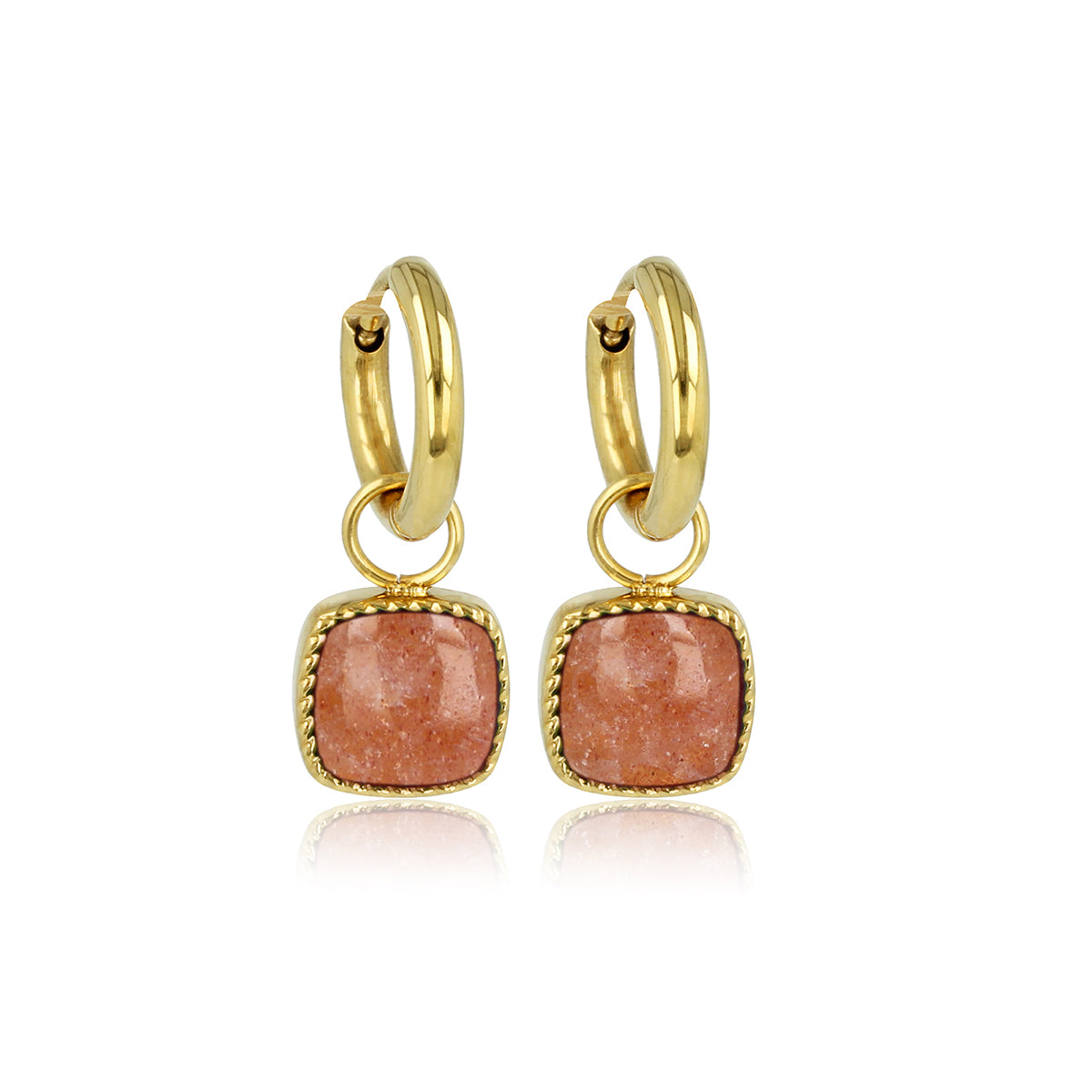 Oorbellen met Vierkante Berry Quartz Hangers - Goudkleurig & Rood