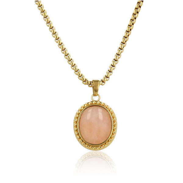 Vintage Ketting met Pink Moonstone Hanger - Goudkleurig & Roze