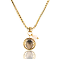 Goldene Gliederkette mit runden Anhängern - Champagner Kristallglas & Rosenquarz