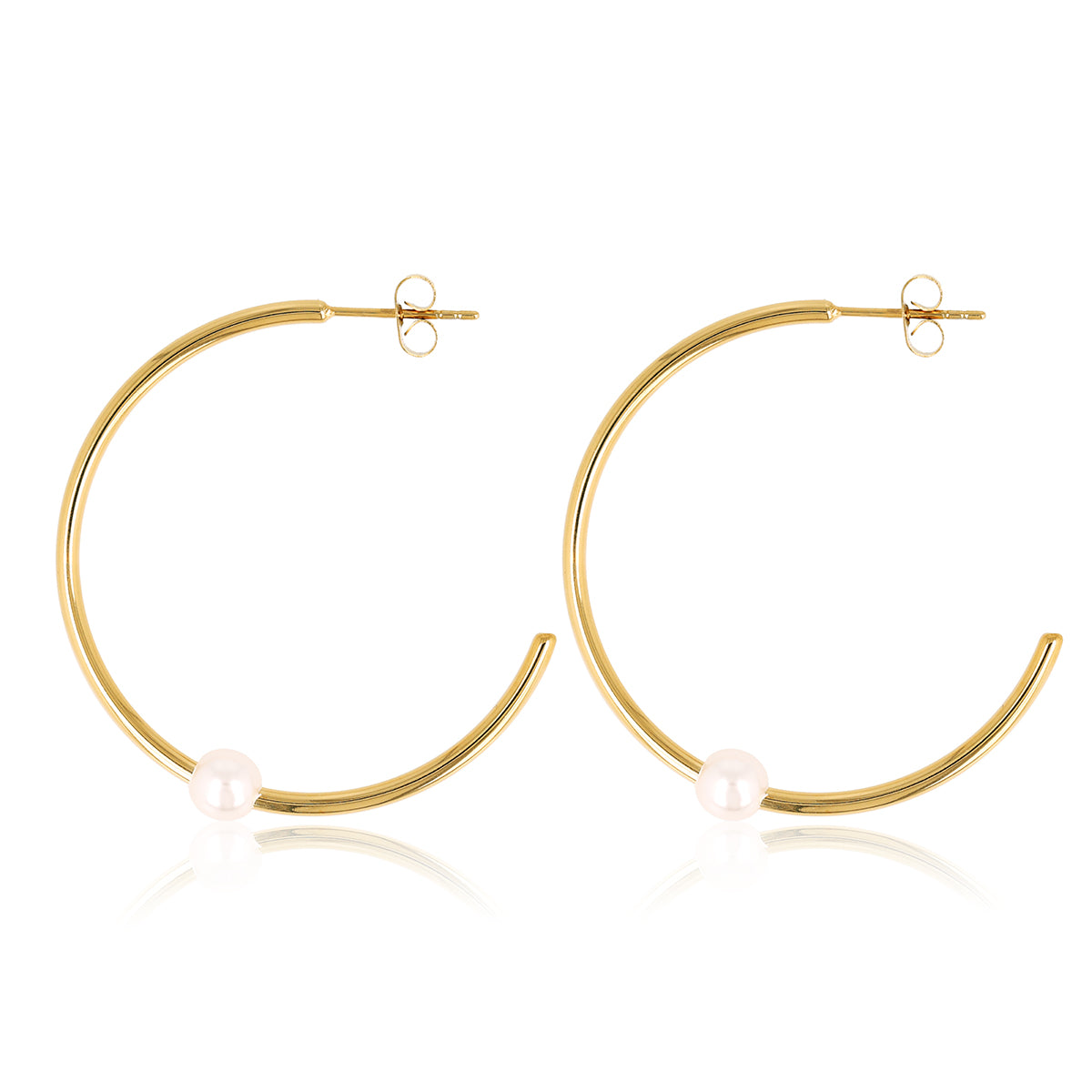 Gouden Statement Oorringen met Parel - Stainless Steel & Nikkelvrij