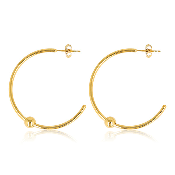 Gouden Statement Oorringen met Gouden Bolletje - Stainless Steel & Nikkelvrij