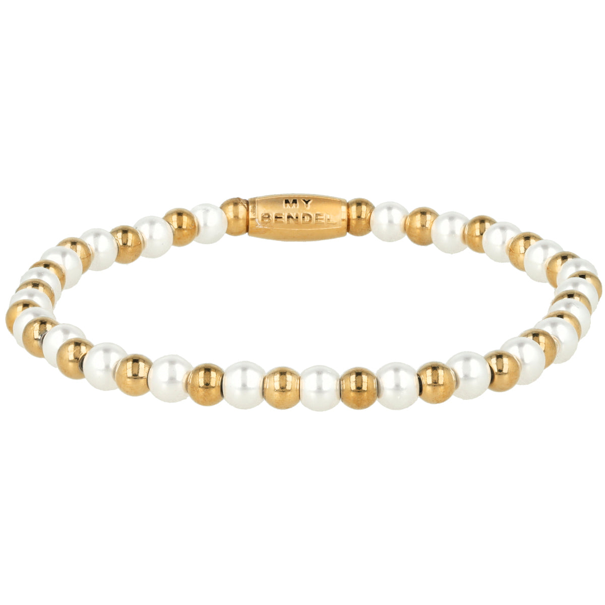 Elastische Parelarmband met Gouden Kralen
