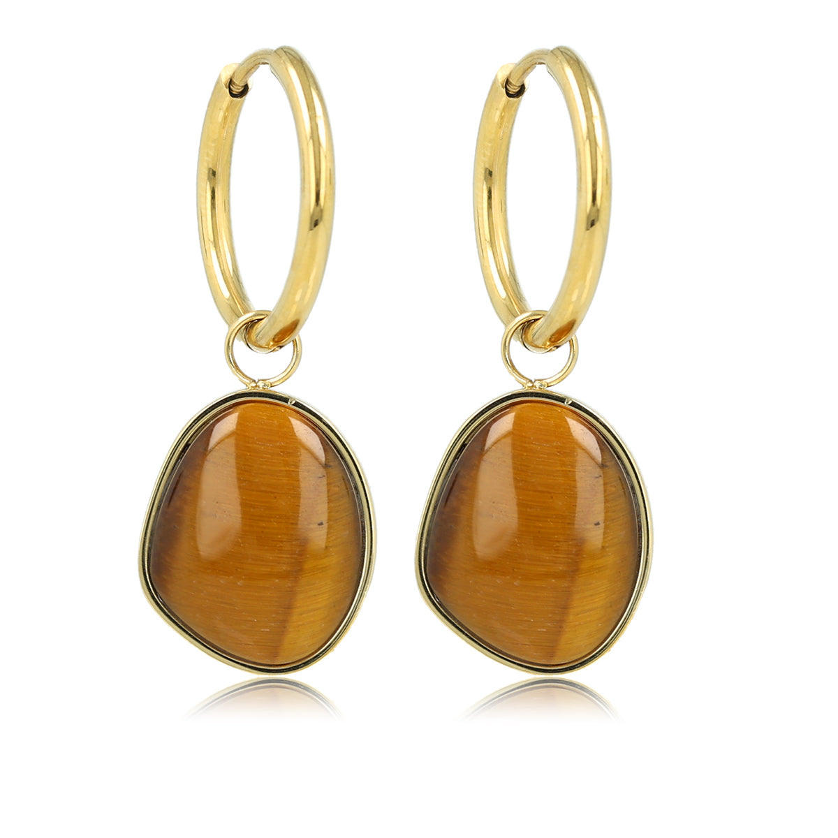 Goldener Ohrring mit Tigerauge-Anhänger in organischer Form