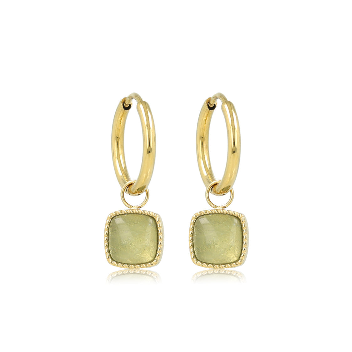 Gouden Oorring met Vierkante Hanger van Green Fluorite