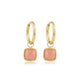 Gouden Oorring met Vierkante Hanger van Pink Moonstone