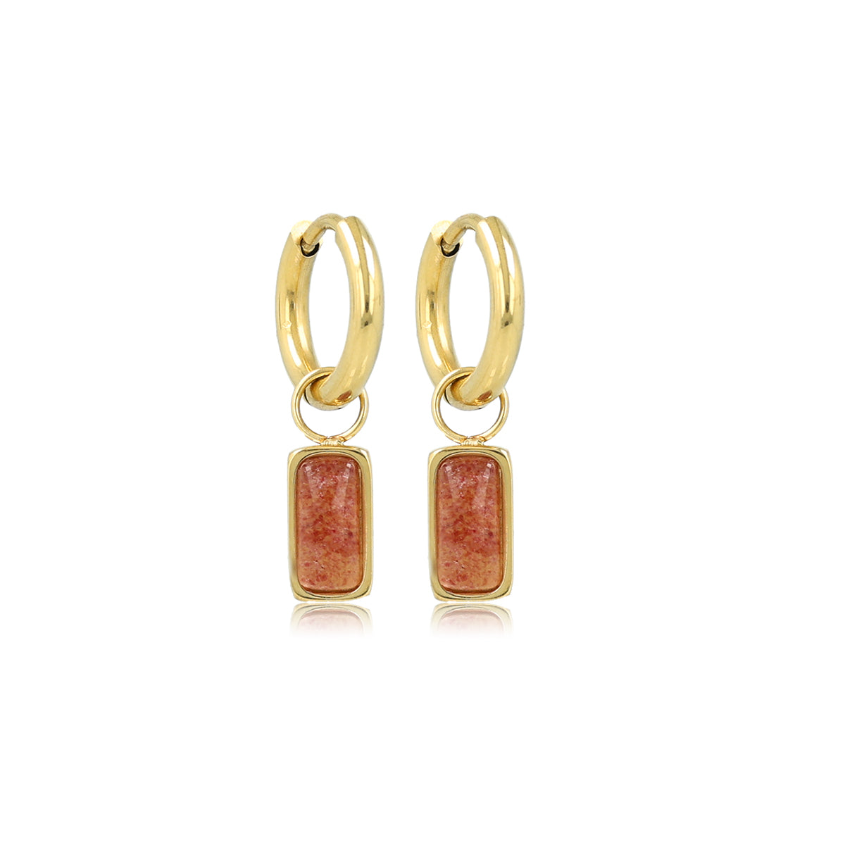 Gouden Oorring met Rechthoekige Hanger van Berry Quartz