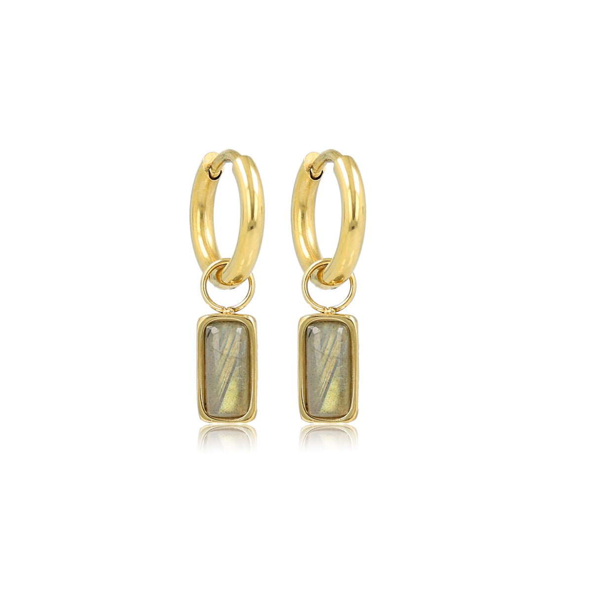 Goldener Ohrring mit rechteckigem Labradorit-Anhänger