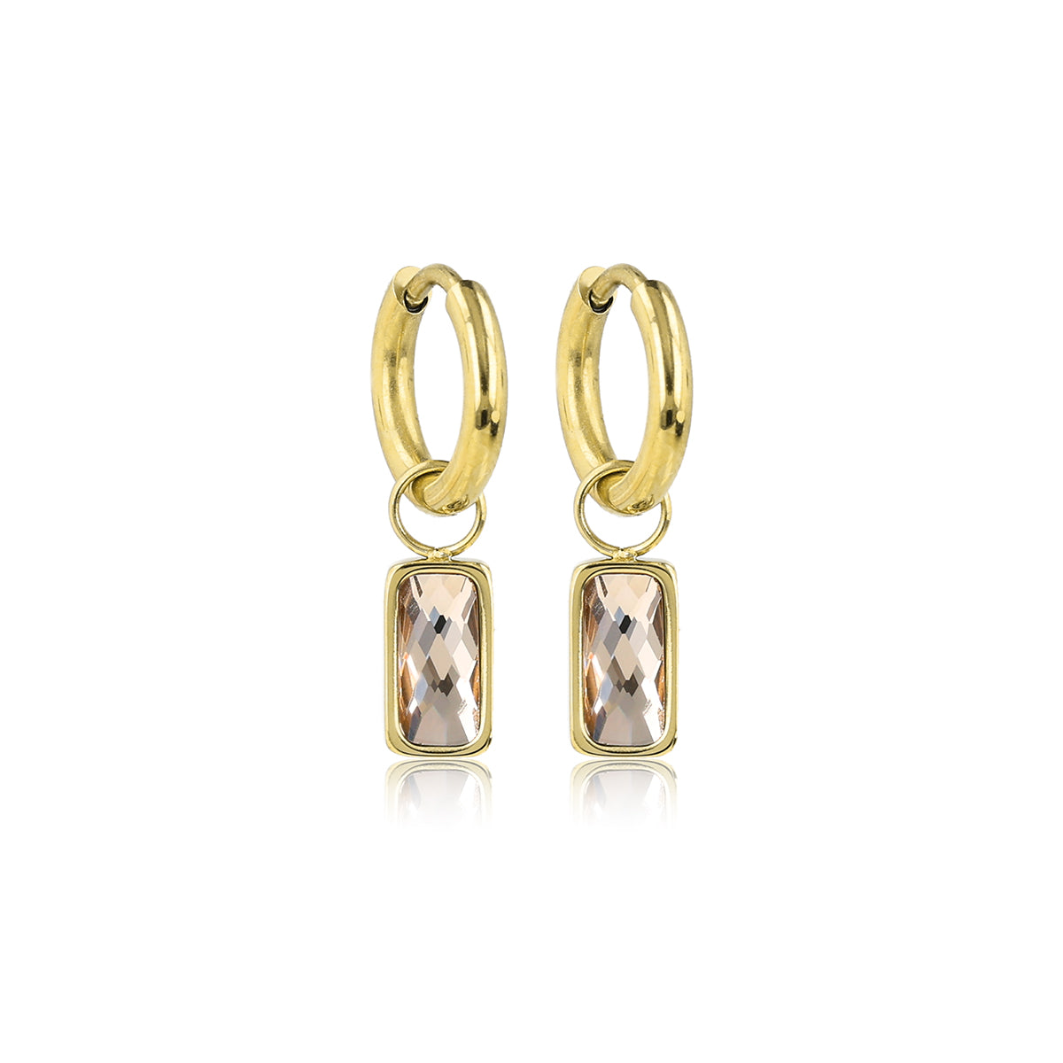 Hoop Earring with Rectangular Glass Stone Pendant • Champagne