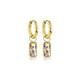 Hoop Earring with Rectangular Glass Stone Pendant • Champagne