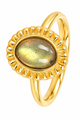 Ring with Oval Gemstone and Ribbed Edge • Labradorite