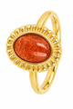 Ring mit ovalem Edelstein und geriffeltem Rand • Berry Quartz