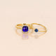 Ribbed Ring with Square Glass Stone & Cubic Zirconia • Cobalt Blue